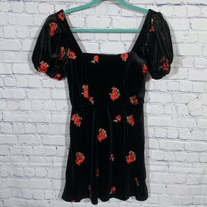 Blue Rain Womens Mini Velvet Floral Dress Black S Whimsigoth Milkmaid Coquette